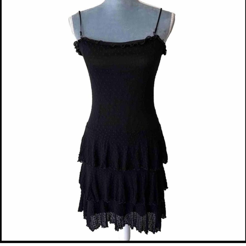 Vintage Betsy Johnson New York mesh polka dot ruffle dress. Size S.